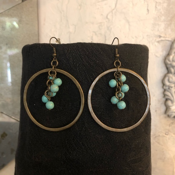 Gold And Turquoise Hoop Earrings - Picture 1 of 3